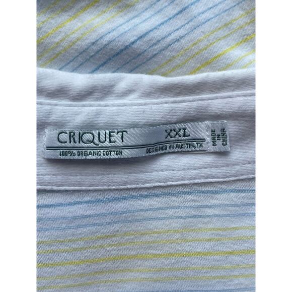 Criquet Polo Shirt Size Men’s XXL 100% Cotton Organic White Yellow Blue Stripes - Picture 3 of 6